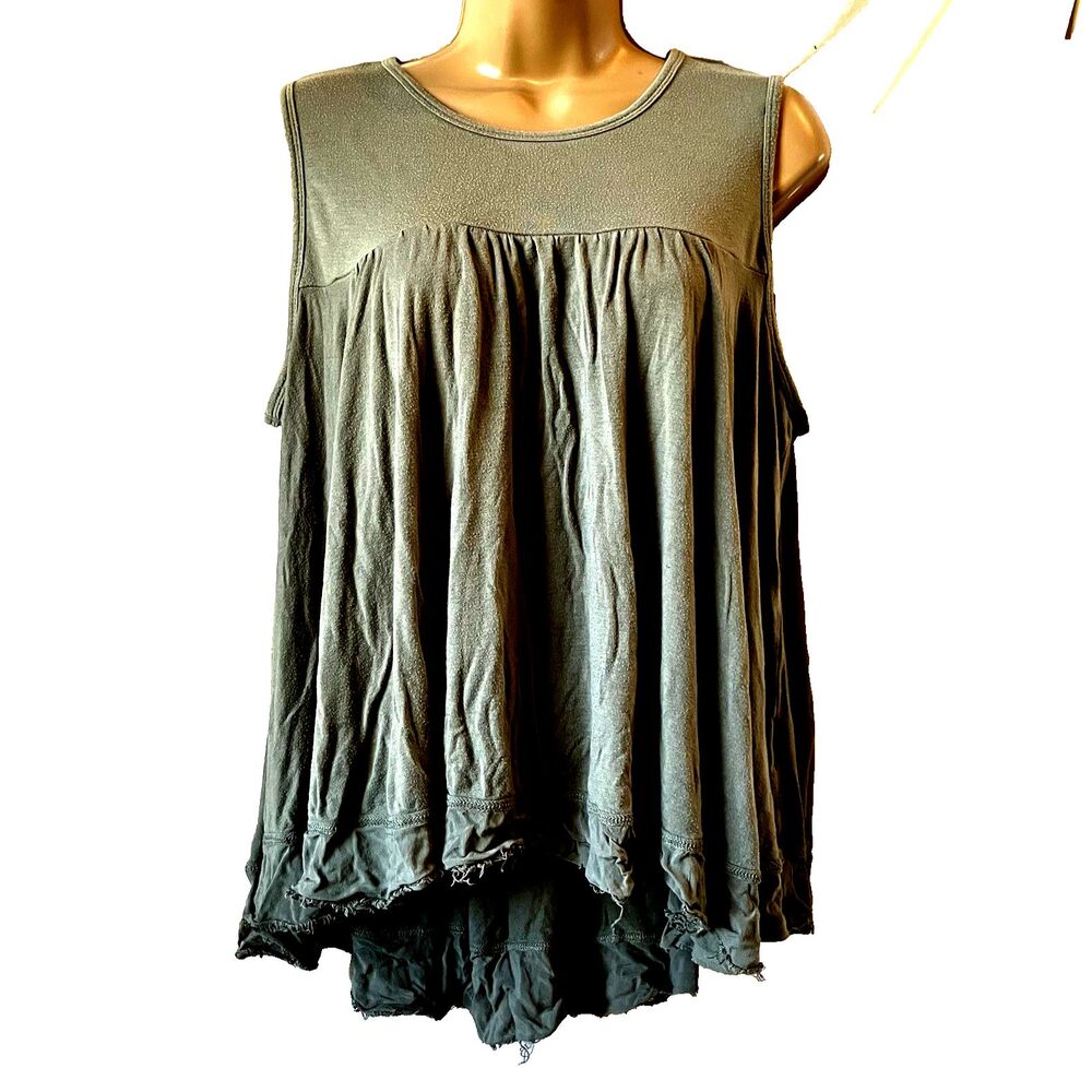 Liberty Garden Smock Top Anthropologie L Flowy Raw Hem Lagenlook Green Boho